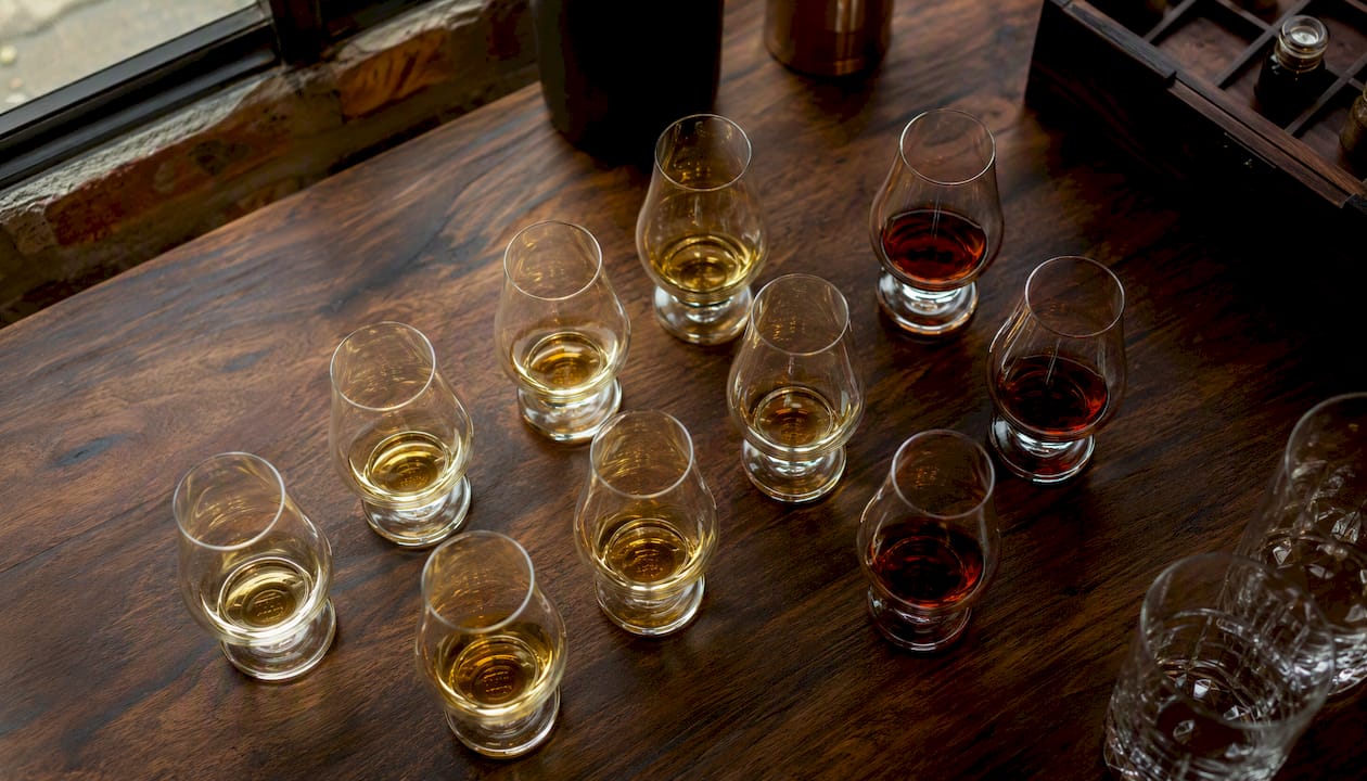 Different whisky styles in tasting glasses