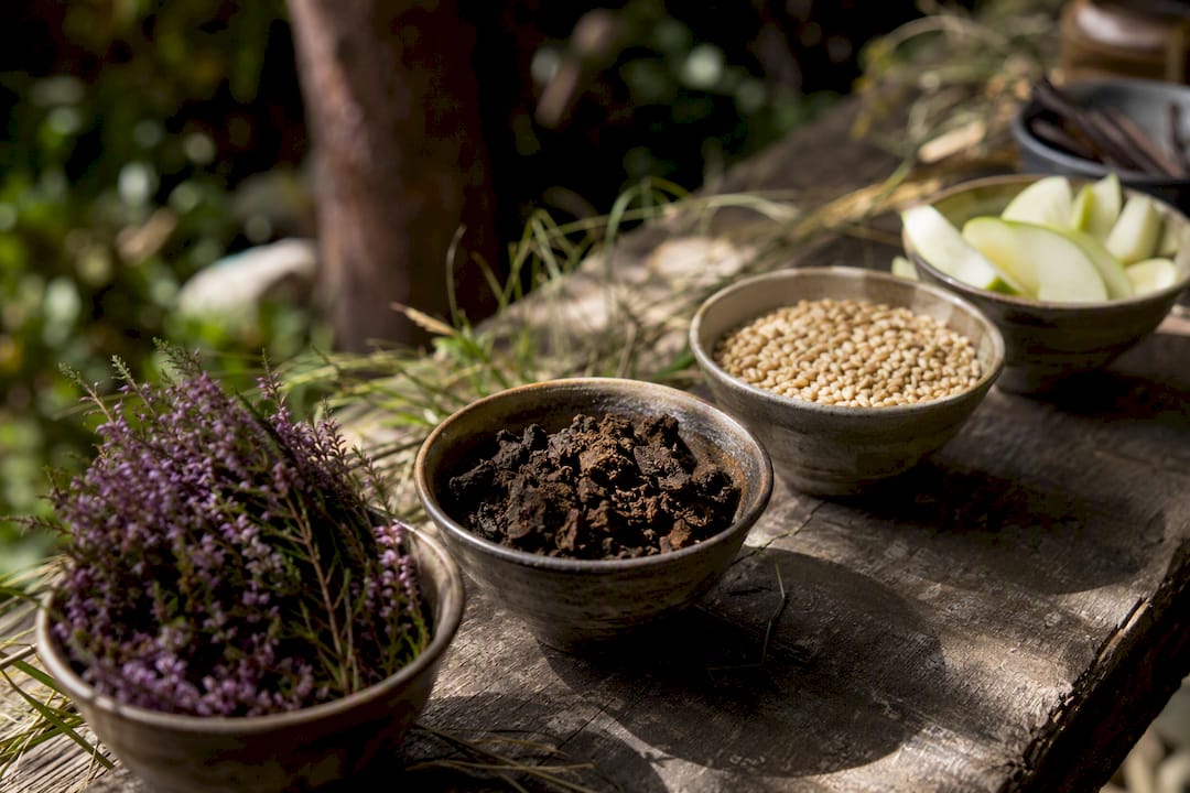 Bowls of Highland whisky flavour ingredients