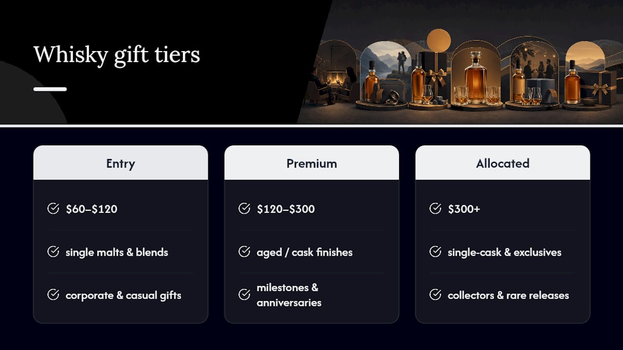 Three whisky gift price tiers