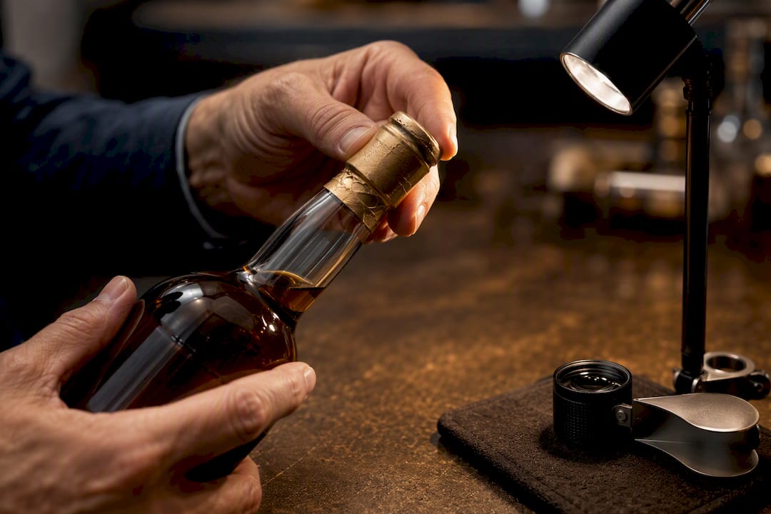 Inspecting whisky capsule and fill level