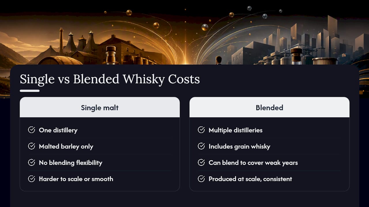 Single malt and blended whisky cost comparison