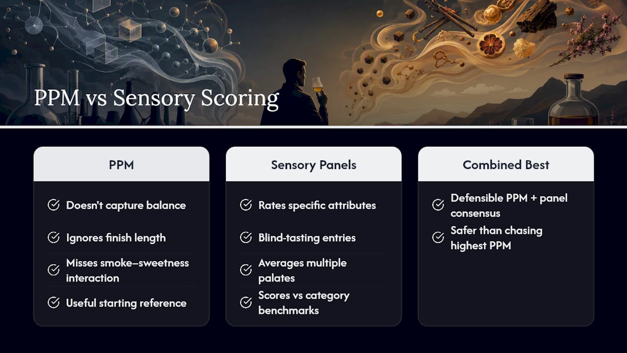 Sensory analysis and expert scoring beyond the PPM number — overview diagram