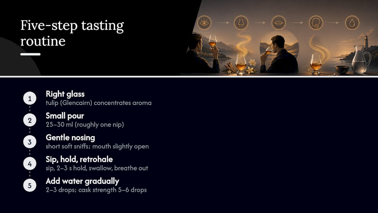 Five-step beginner Scotch tasting routine