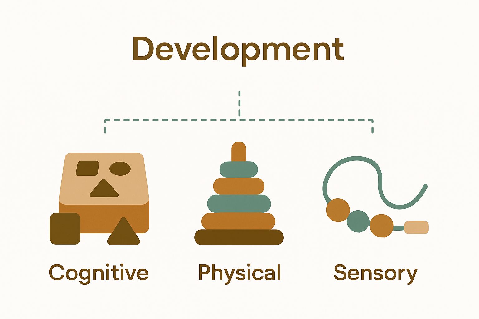 Infographic showing cognitive, physical, and sensory benefits of Montessori toys