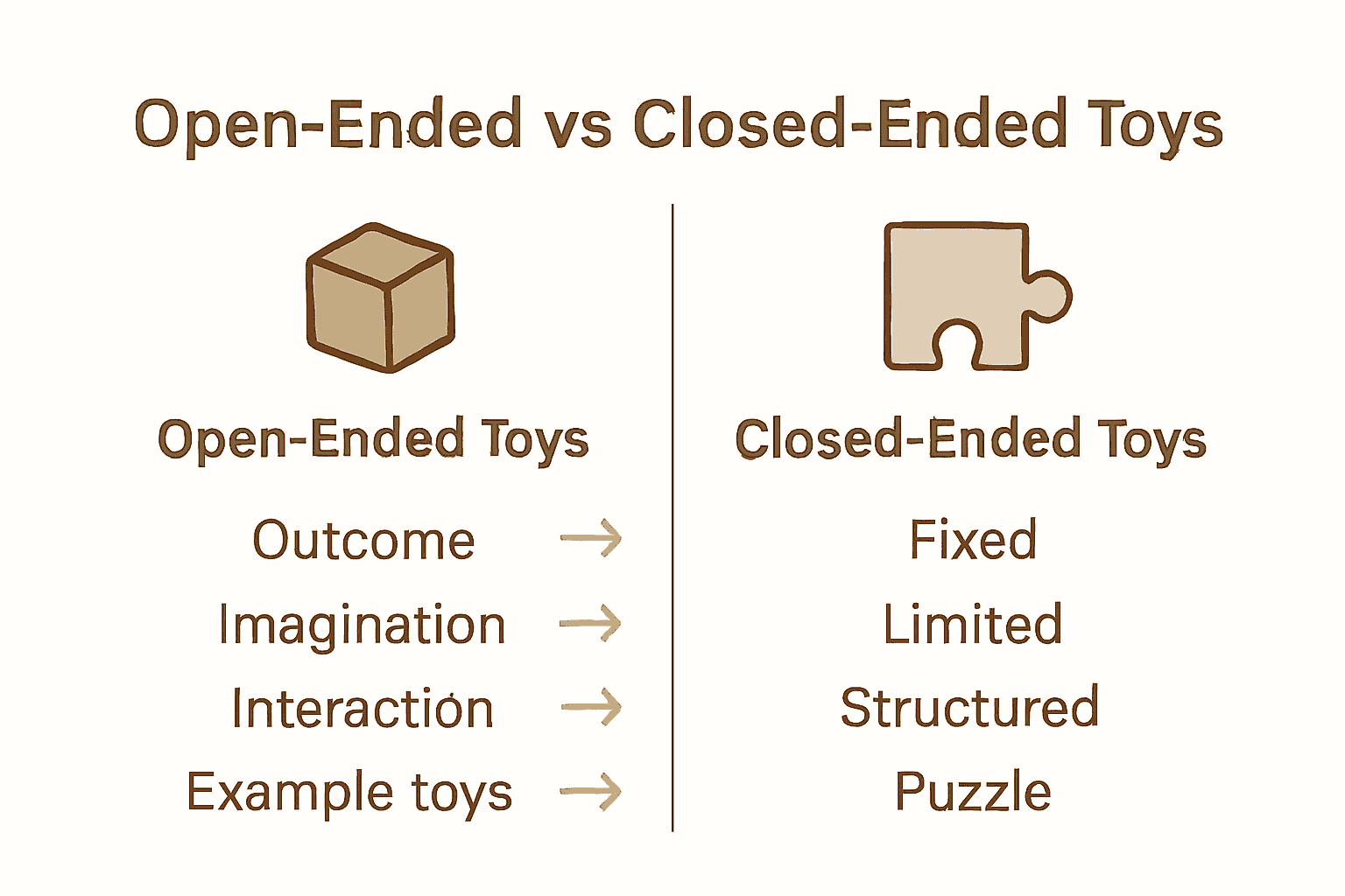 Infographic comparing open-ended and closed-ended toys