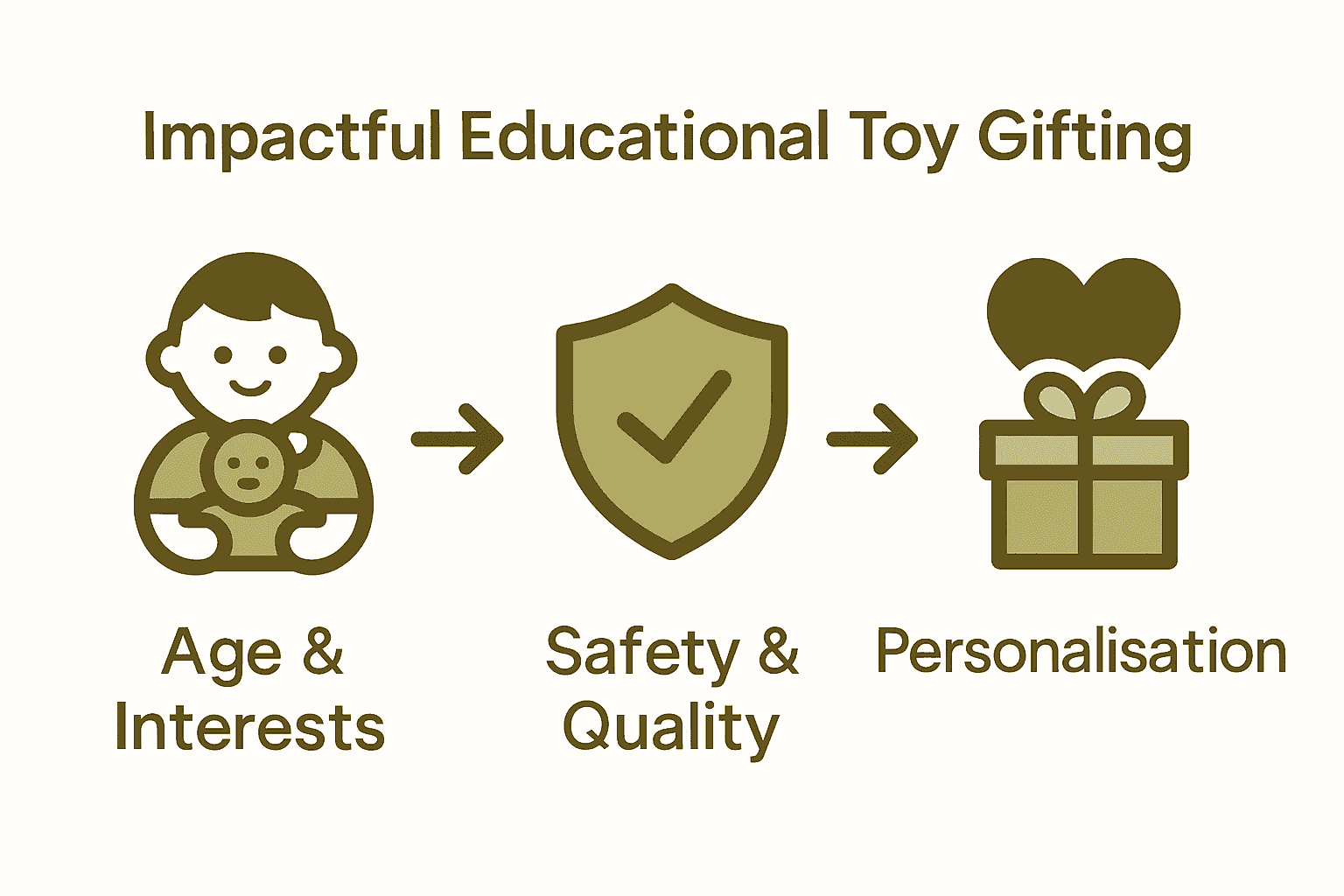 Infographic comparing age, safety, and personalization in gifting educational toys.