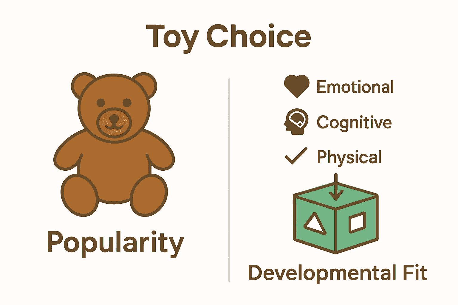 Infographic comparing toy chosen by popularity vs. developmental fit