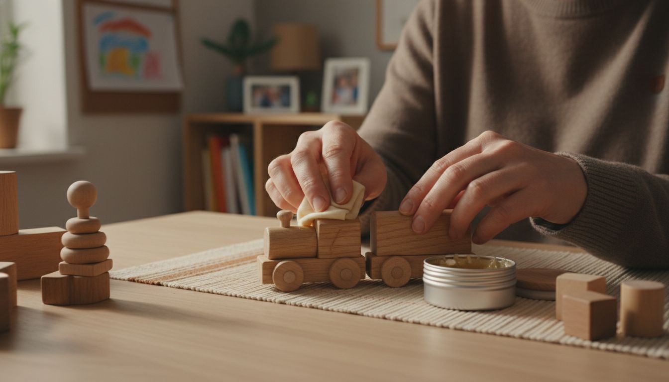 applying oil wooden toys