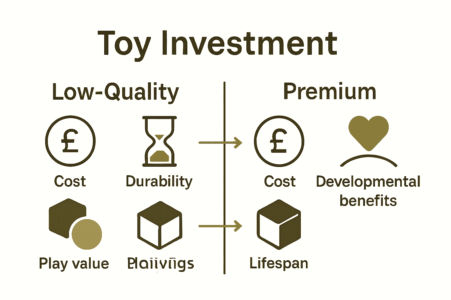 Infographic contrasting long-term value of quality vs. low-quality toys