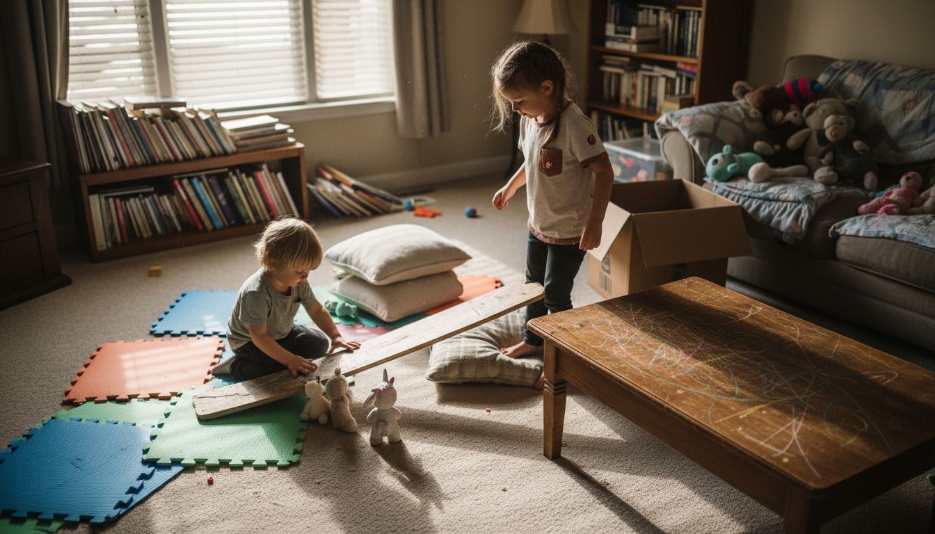 Kids using home equipment for active play
