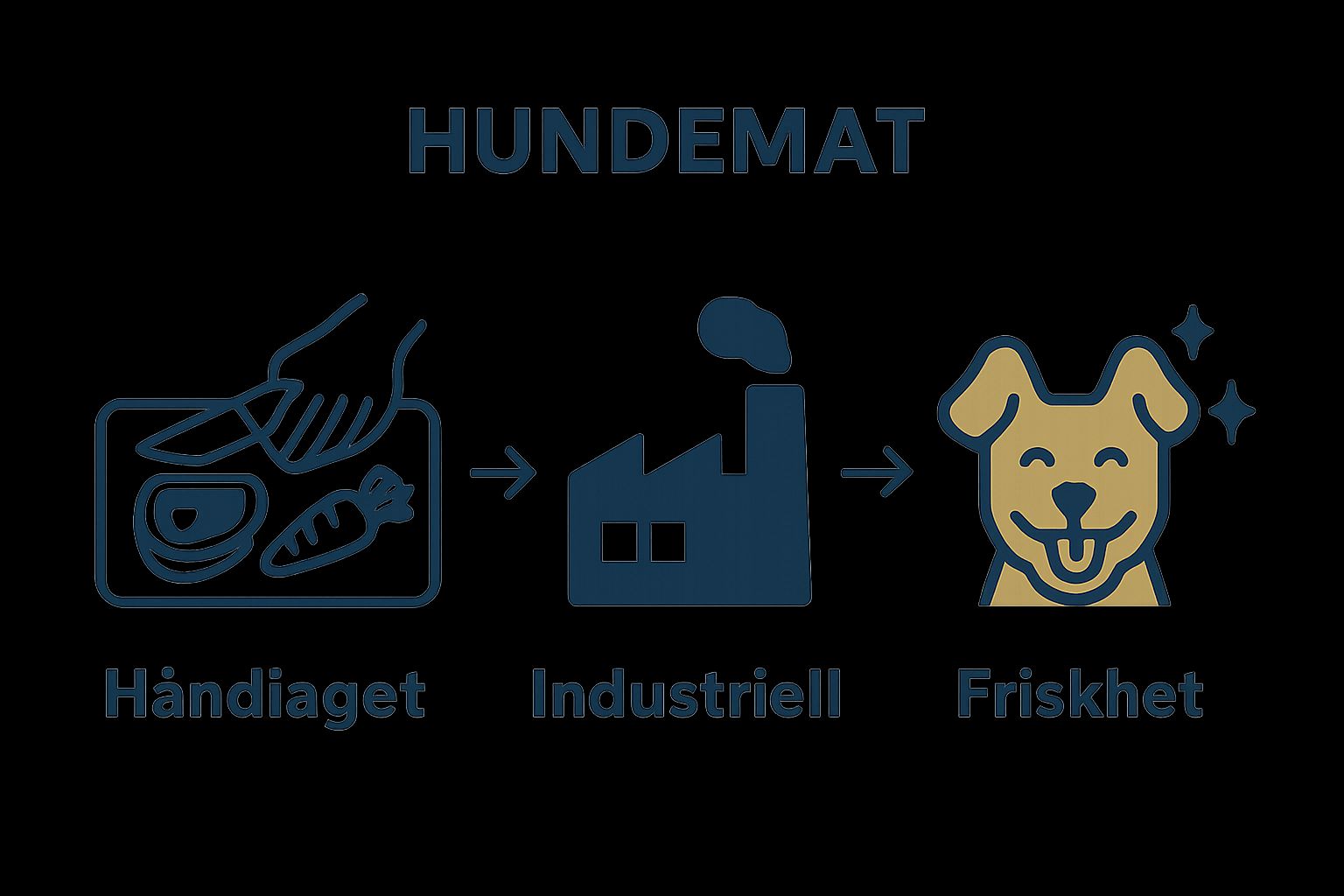 Simple infographic contrasting handmade versus industrial dog food in freshness, preparation, and dog health.