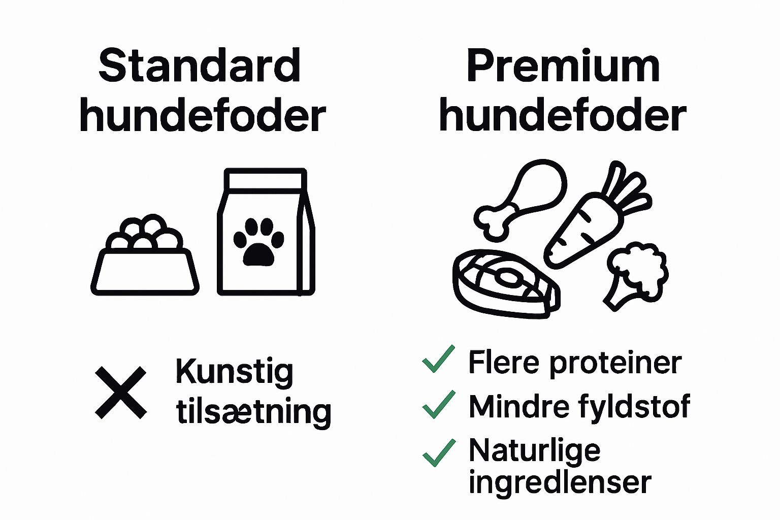 Visual comparison of standard vs. premium dog food ingredients