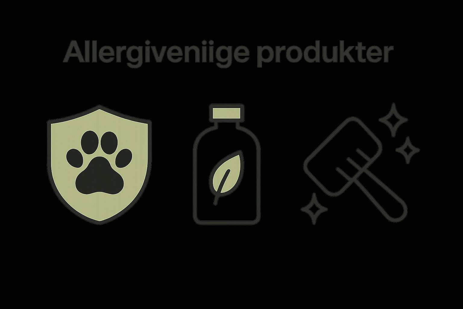 Three allergy-friendly dog care icons: protected paw, natural product bottle, clean brush