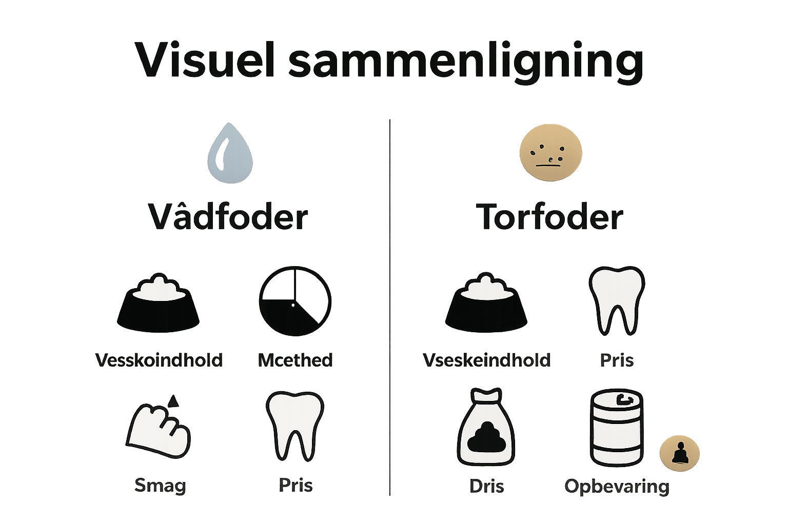 Infografik sammenligner vådfoder og tørfoder for hunde