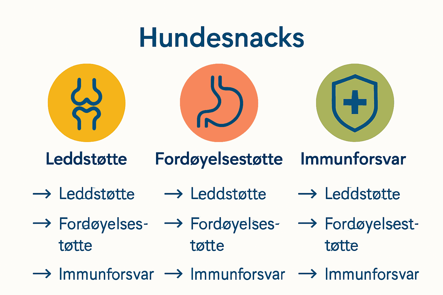 Infografikk som sammenligner tre typer funksjonell hundesnacks