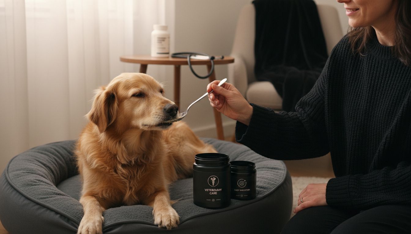 Dog being fed special recovery food