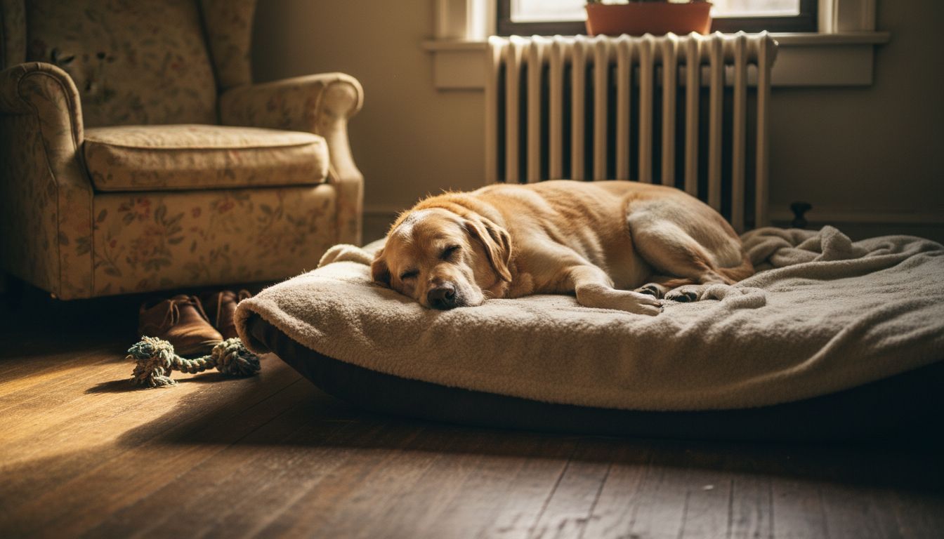 Senior dog resting on orthopedic bed
