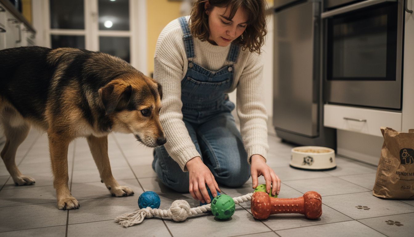 Ejeren kigger udvalget af hundelegetøj igennem