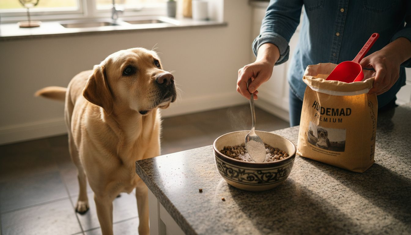 Ejeren tilsætter ekstra mineraler til hundens foder