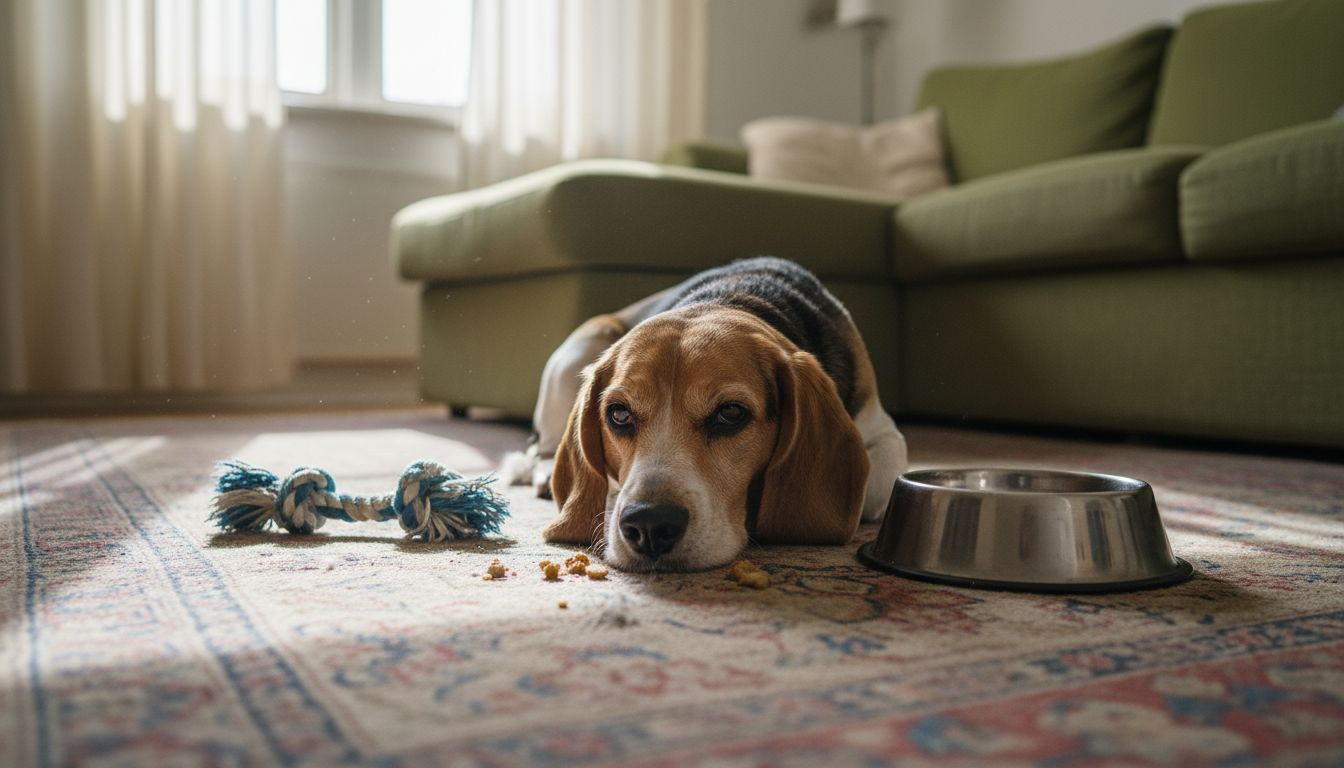 Beaglen virker til at have problemer med maven