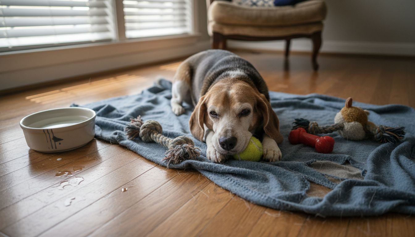 Sliten beagle viser tegn på helseproblemer