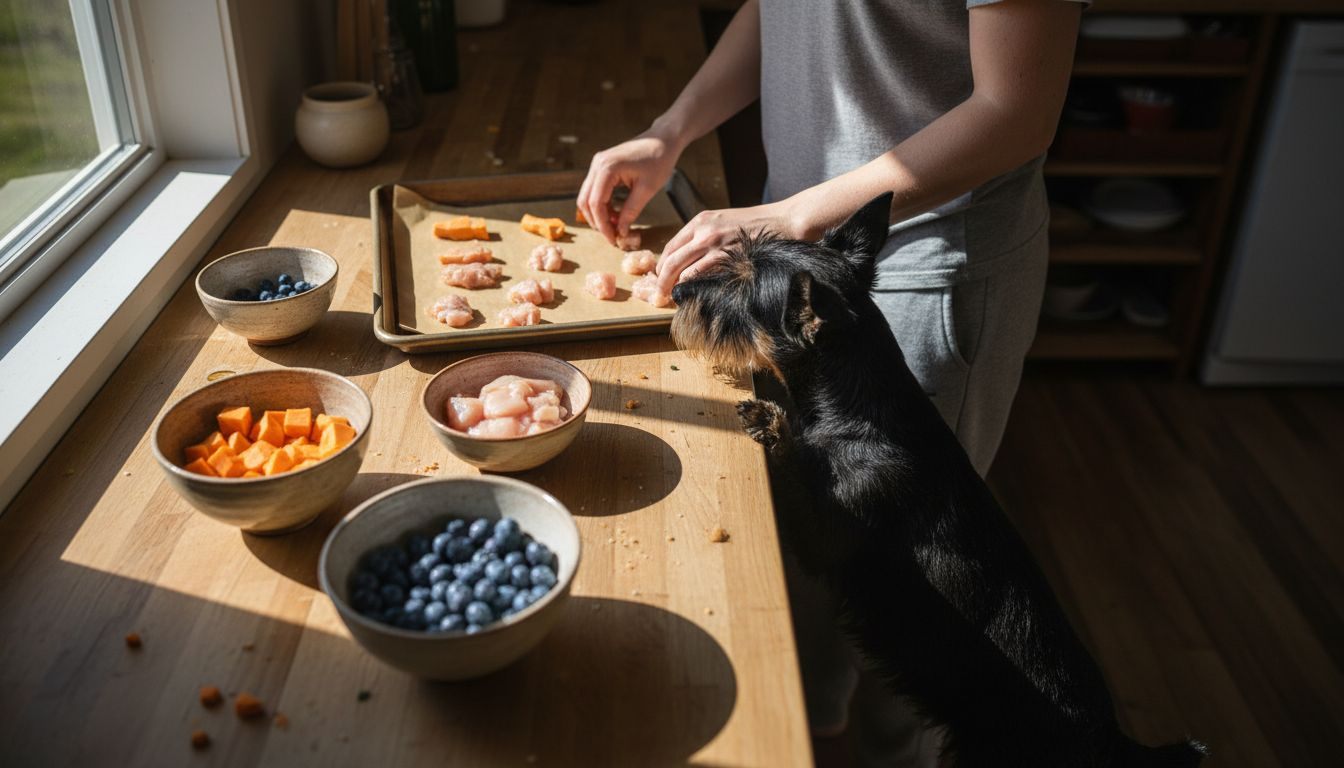 Ingredienser til hjemmelavede, glutenfri hundegodbidder – perfekt til den nysgerrige vovse