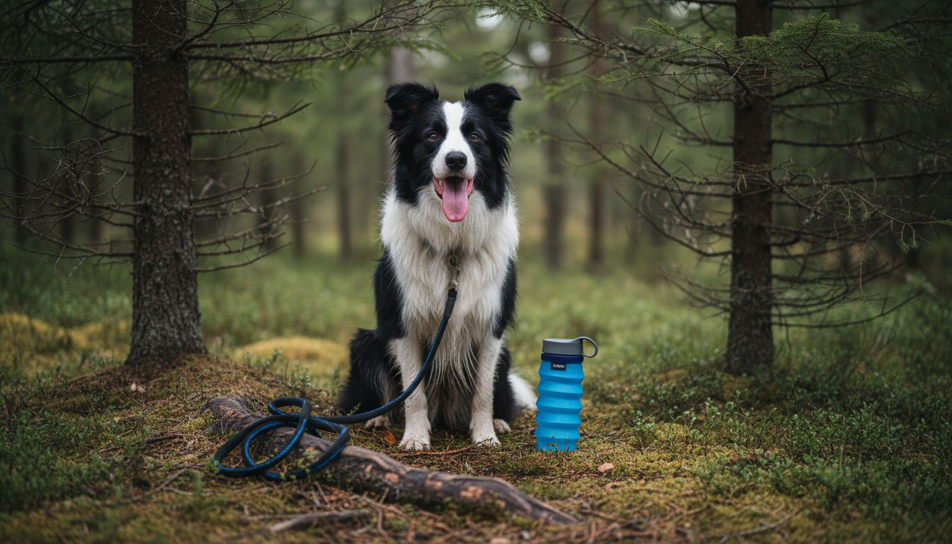 Etter en lang tur i skogen tar hunden en velfortjent pause og slukker tørsten.
