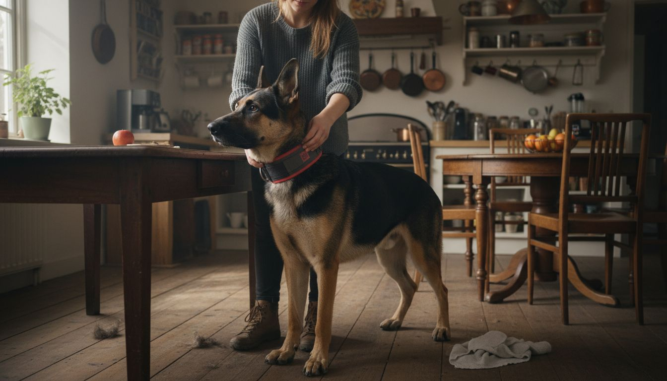 Ejeren tilpasser hundens ergonomiske halsbånd, så det sidder helt rigtigt.