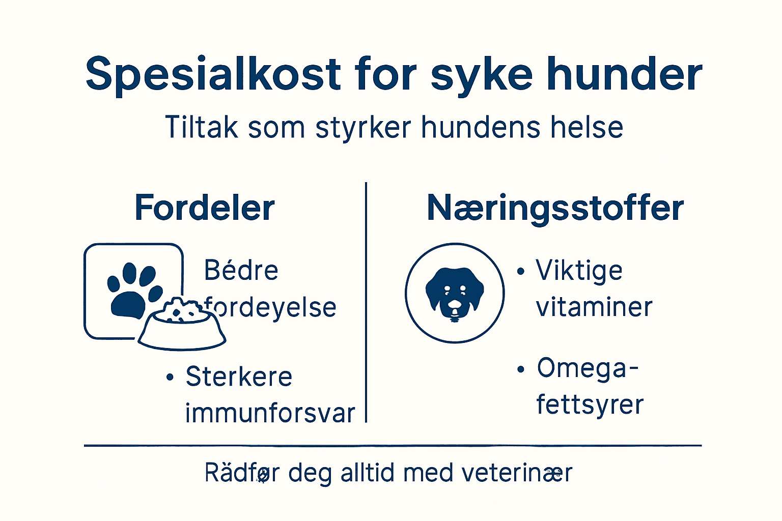 En oversiktlig infografikk gir deg et klart bilde av hvorfor spesialtilpasset fôr kan være gunstig for hunden din.