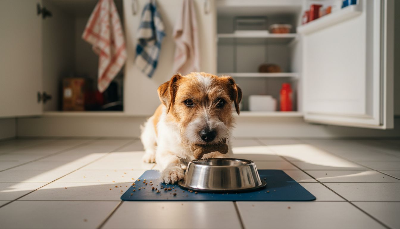 Hunden koser seg med en tyggebit som er bra for tennene.