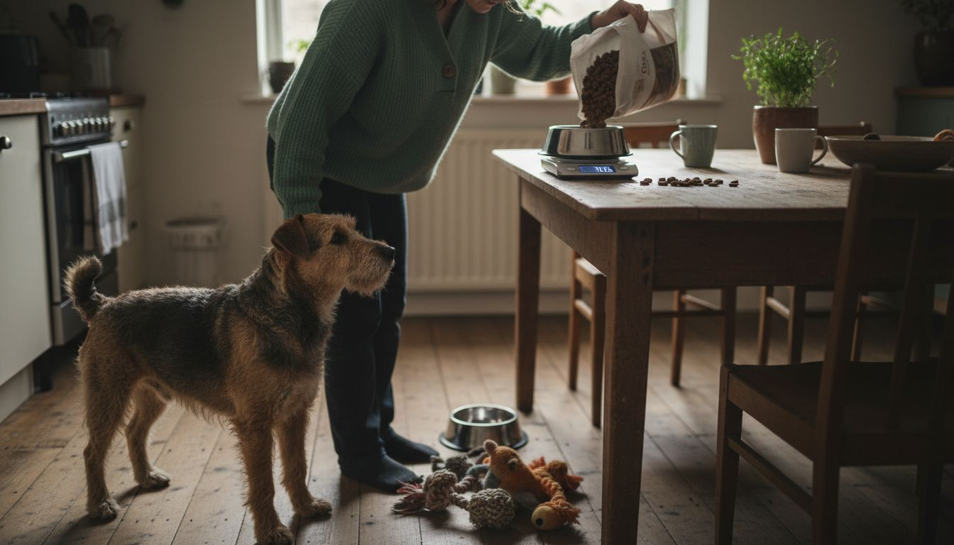I køkkenet bliver hundens foder nøje målt op.