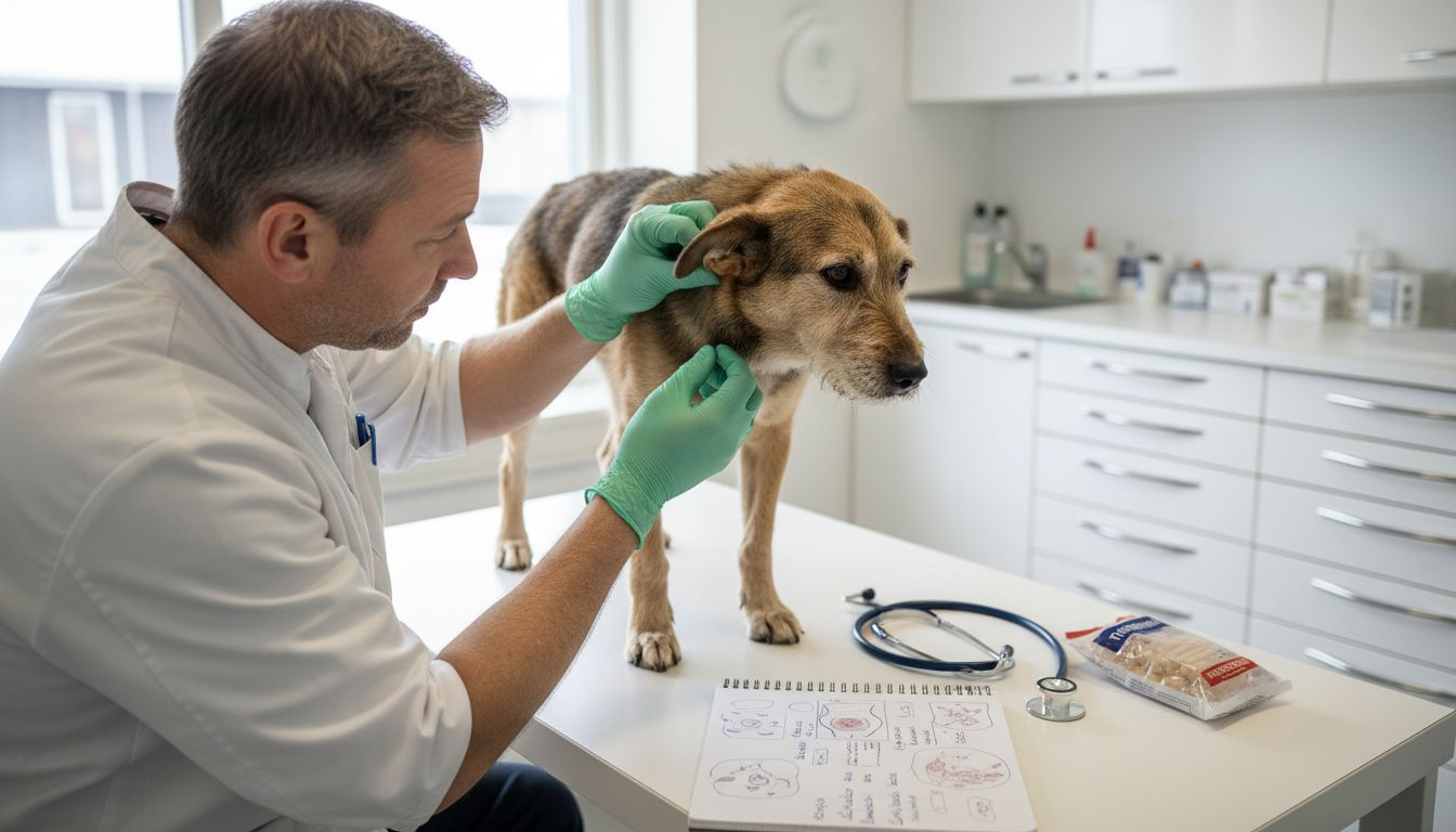 Veterinæren sjekker om hunden har allergier