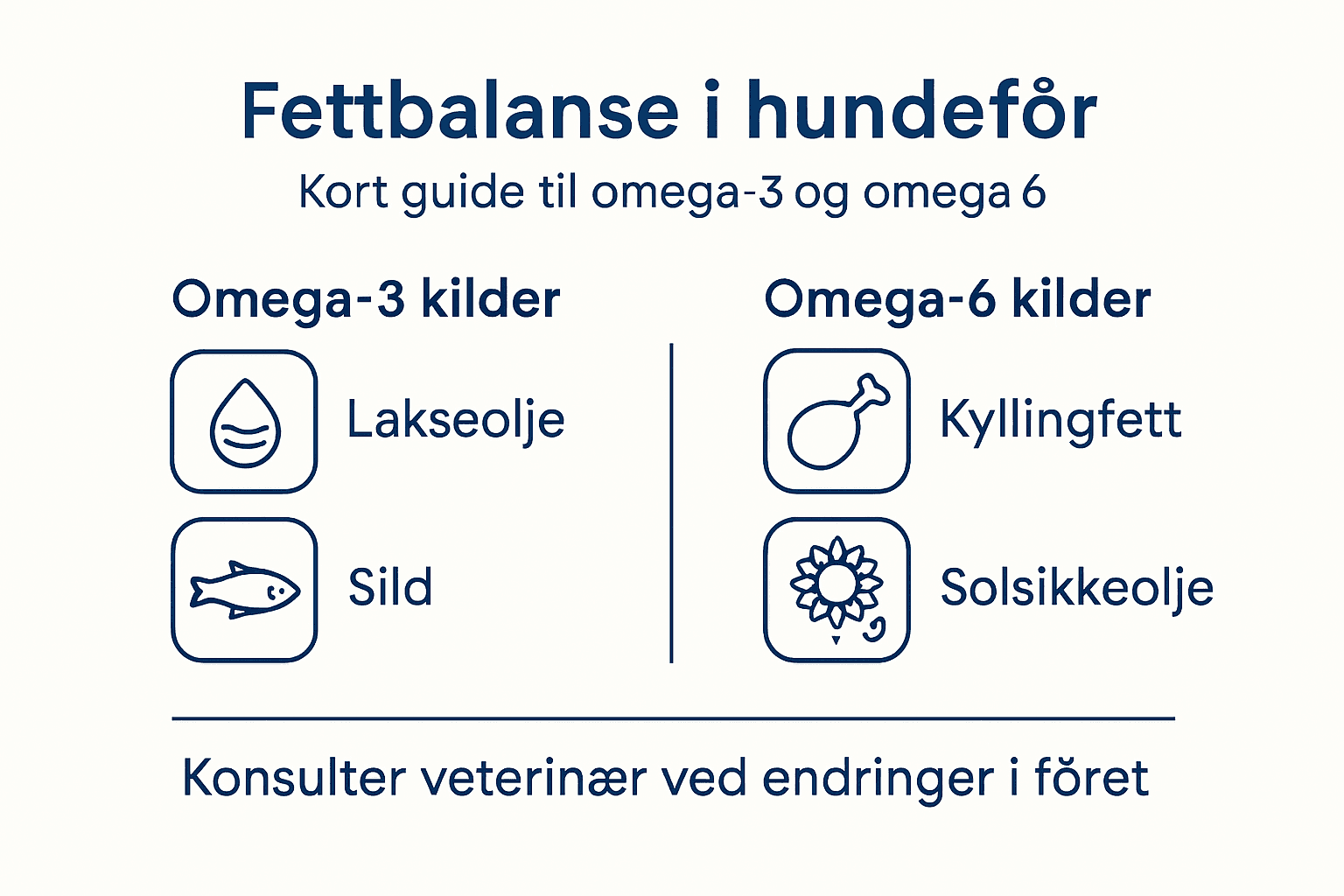 Infografikk som gir en oversikt over gode kilder til omega-3 og omega-6