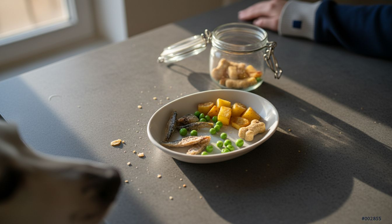 Detaljbilde av forskjellige hundesnacks som passer for allergiske hunder