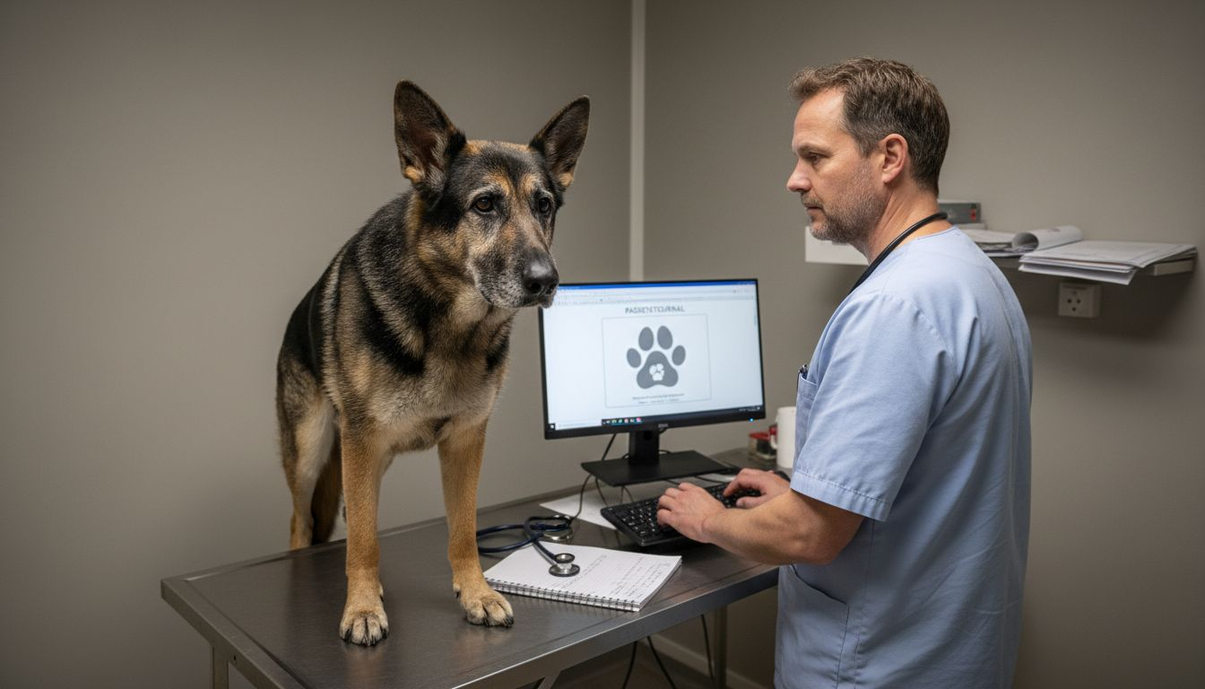 En veterinær tar imot en syk hund til undersøkelse på dyreklinikken.