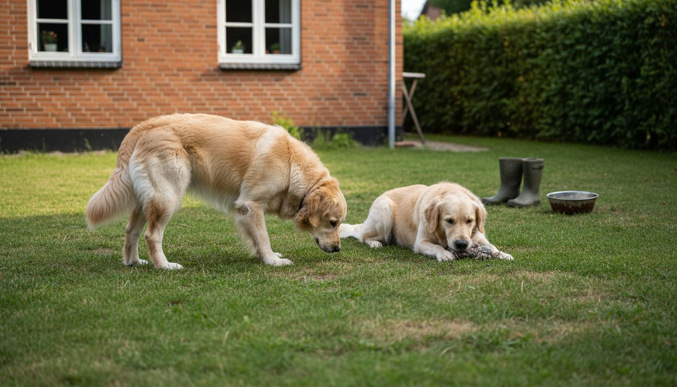 To hunde leger sammen efter de er blevet kastreret.