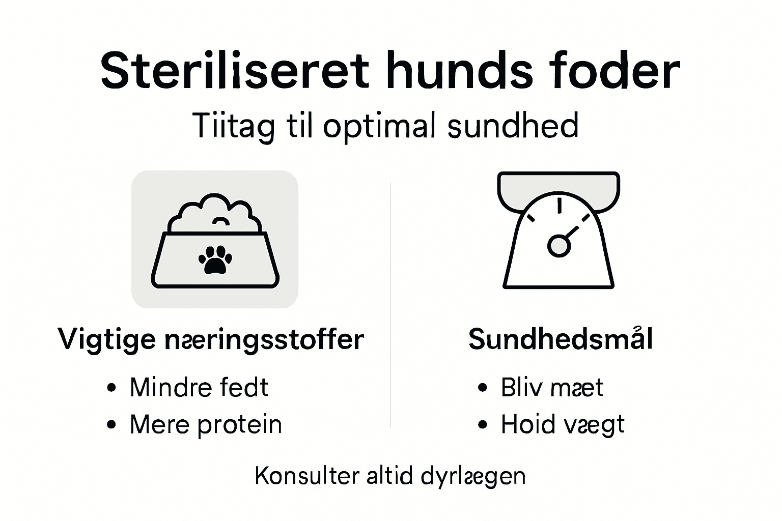 Oversigt over ernæring og anbefalede målsætninger for steriliserede hunde