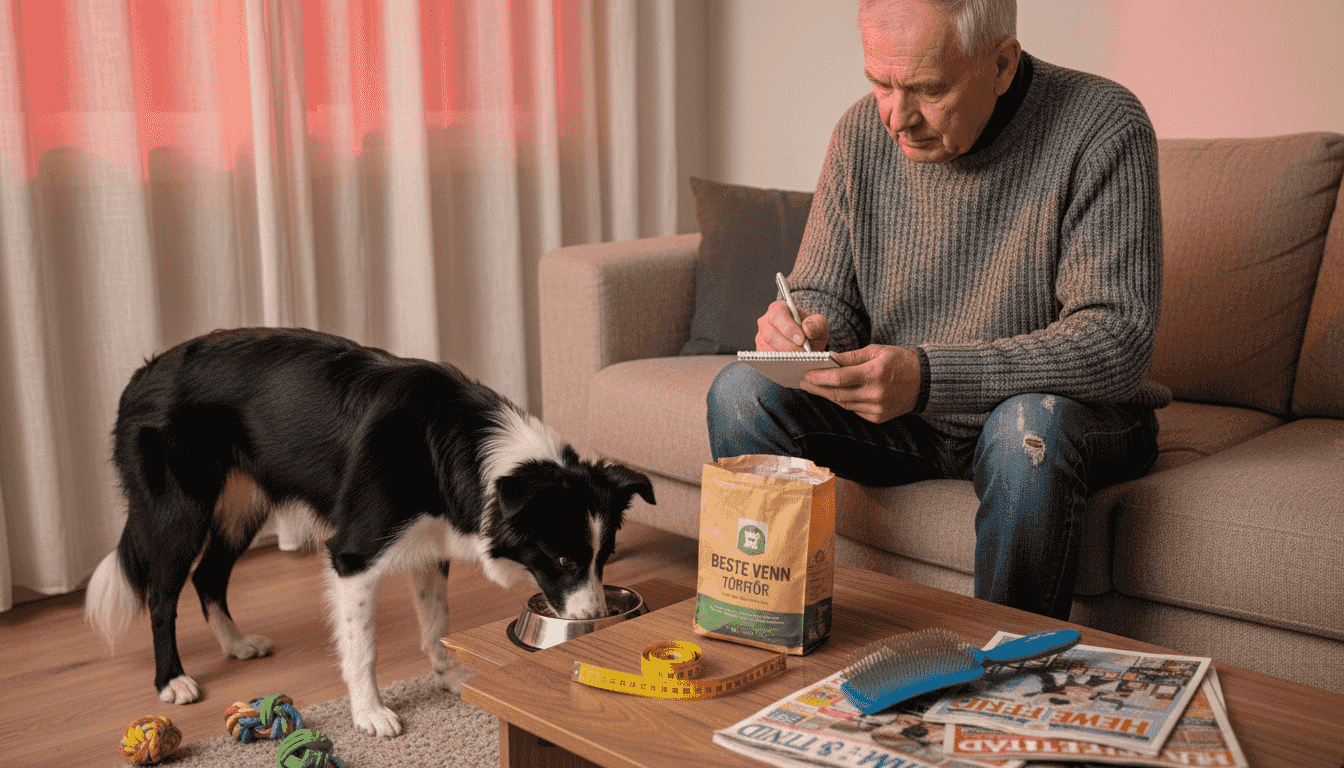 Hunden blir fulgt med på mens den spiser tørrfôr