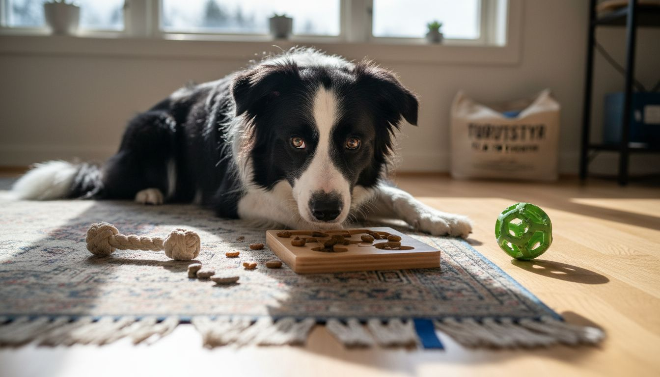 Border Collie imponerer med å løse puslespill hjemme