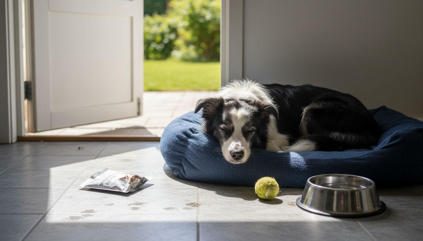 En fornøyd hund som nettopp har fått i seg et måltid med monoprotein.