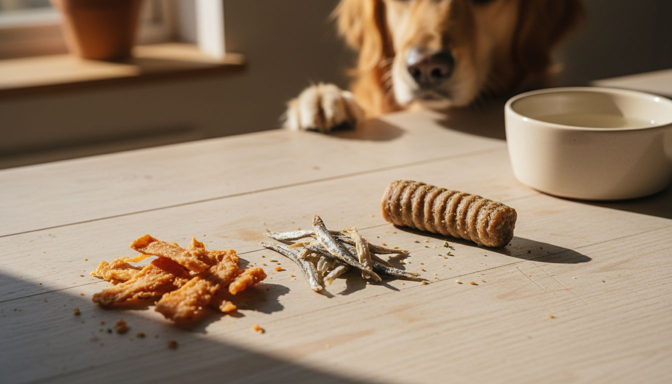 Lækre, sunde hundesnacks står klar på køkkenbordet.