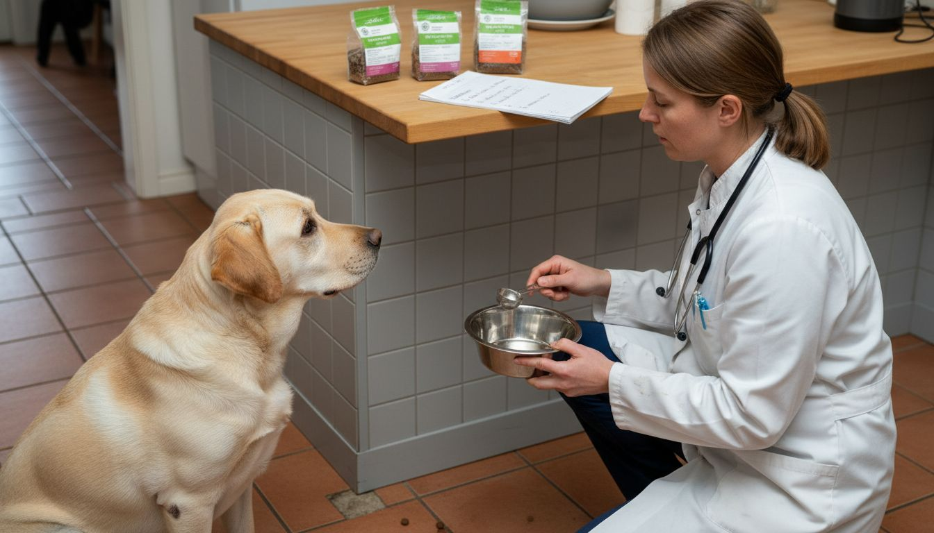 Veterinæren legger frem en egen diettplan for hunden