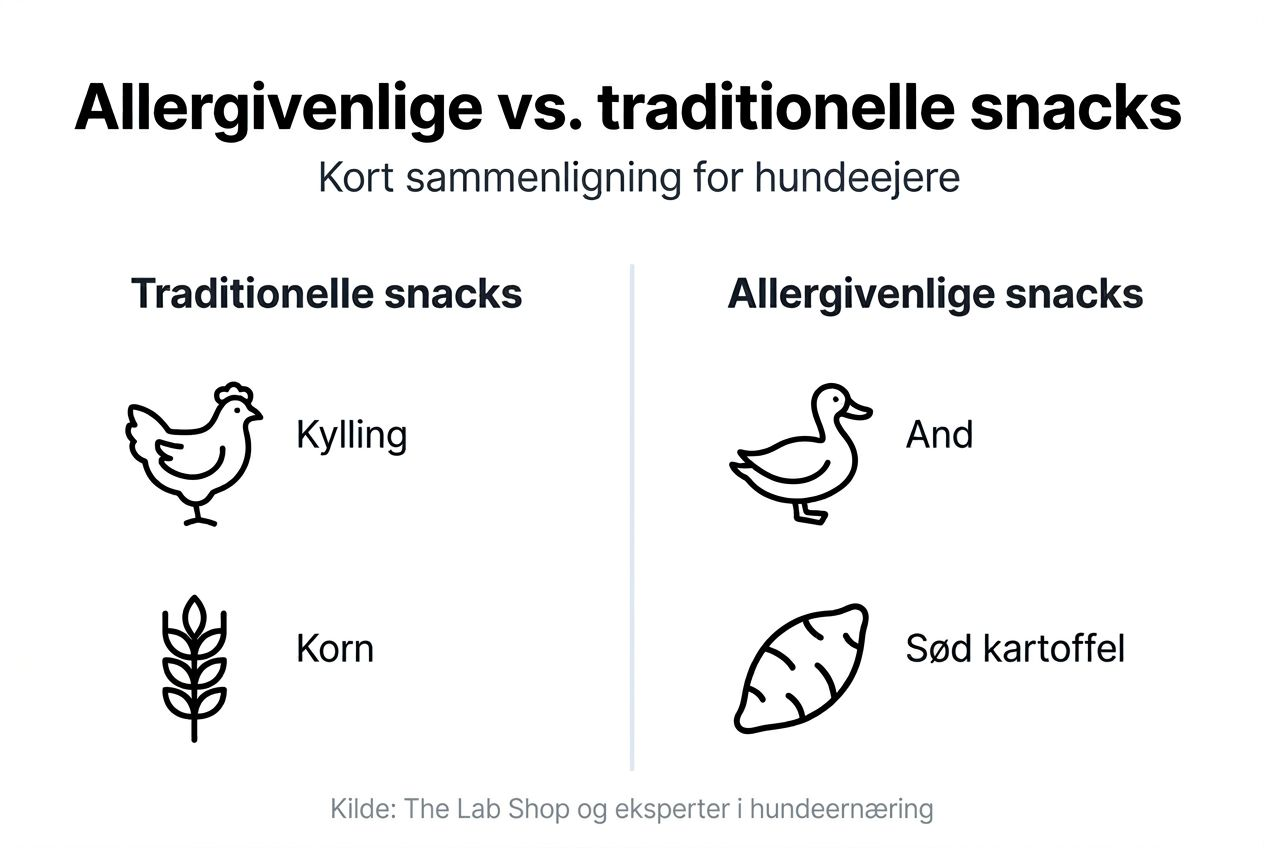 Se vores infografik, hvor vi sammenligner forskellige snacks til hunde med allergi