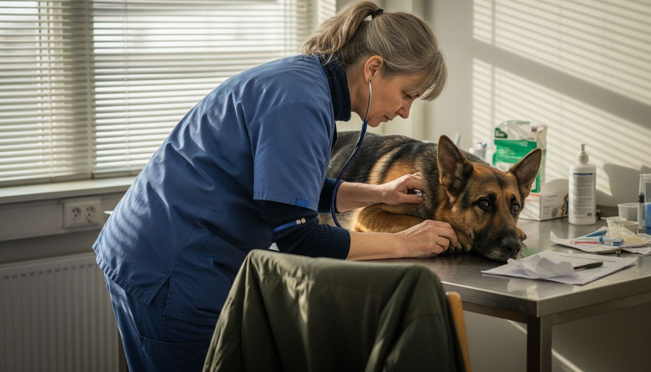 Hunden får helsen sin undersøkt hos veterinæren