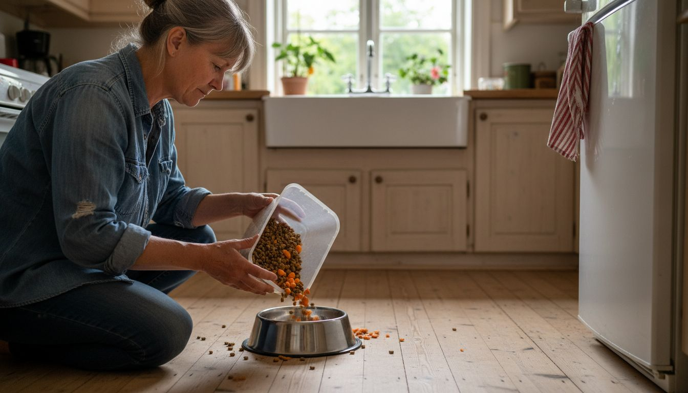 En person står i køkkenet og laver frisk hundemad