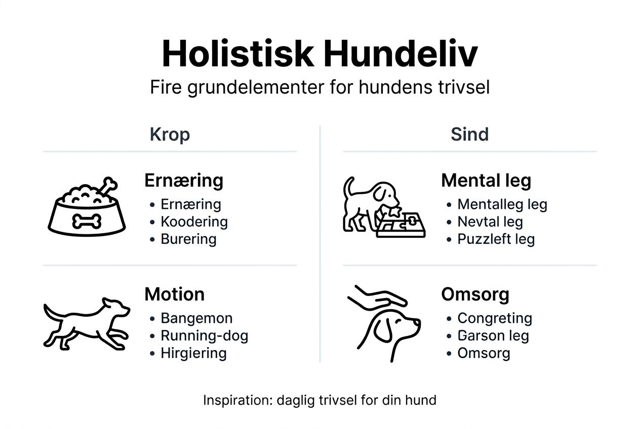 Grafisk oversigt: De fire grundsten i et holistisk hundeliv