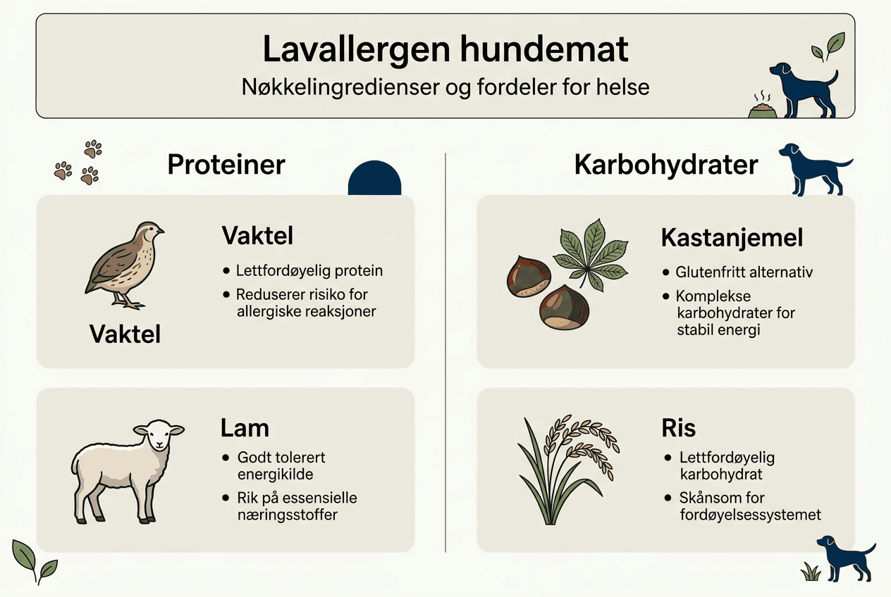 Oversikt: Nøkkelingredienser i allergivennlig hundemat