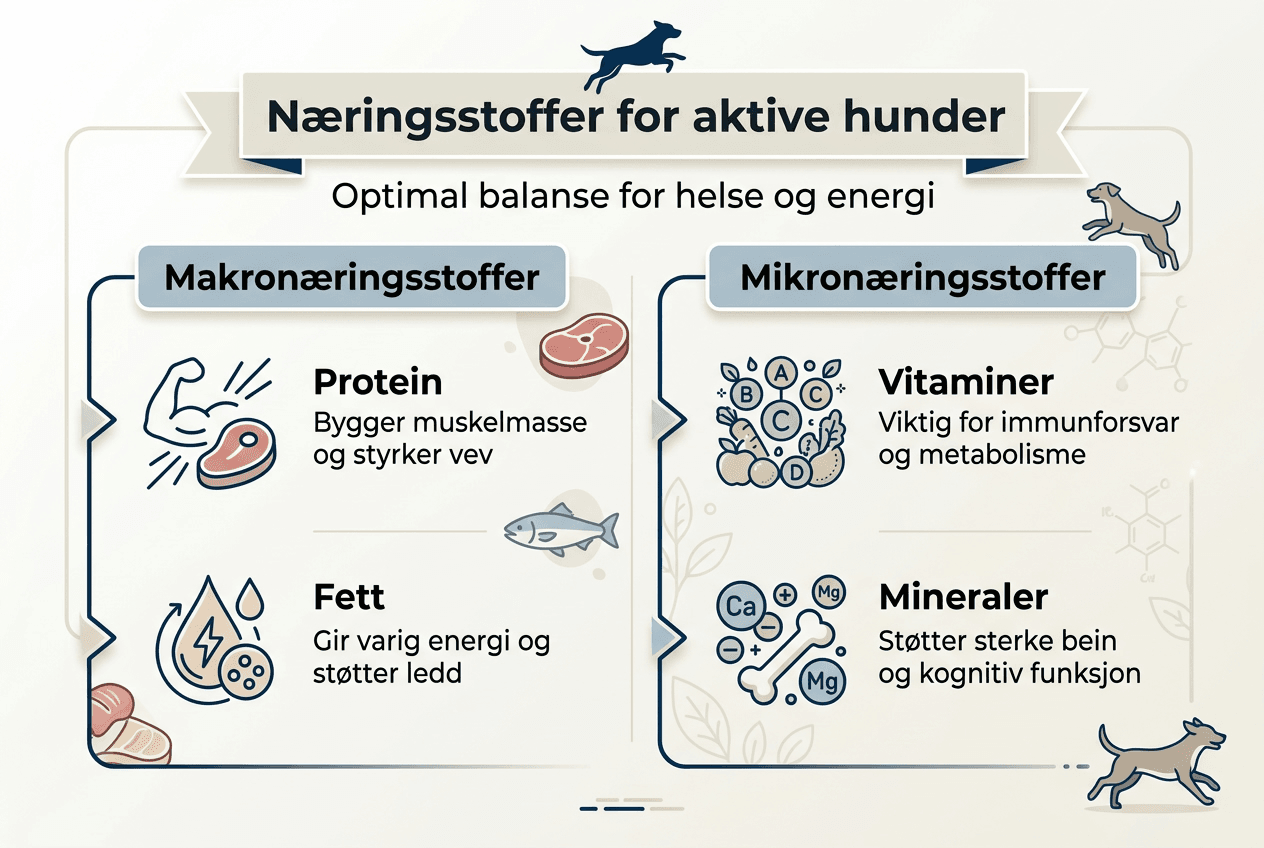 Infografikk: Viktige næringsstoffer for aktive hunder