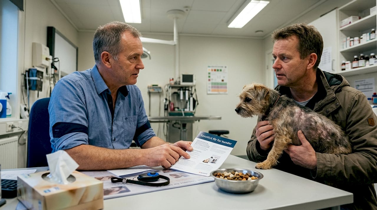 Veterinæren gir råd om fôrvalg for hunder med allergi