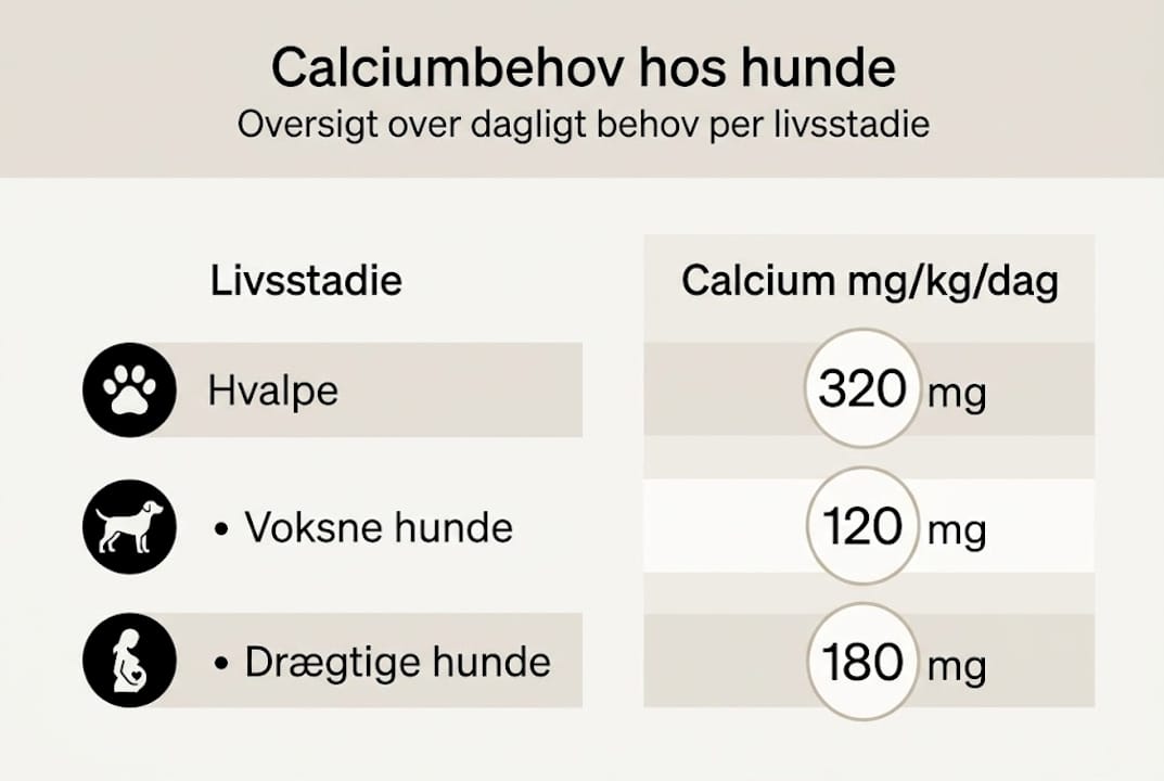 Se denne infografik og få overblik over, hvor meget kalk din hund har brug for